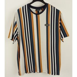 NICCE Men's XL Short Sleeve Retro Bowling Stripe Box Logo Cotton Crew T-Shirt